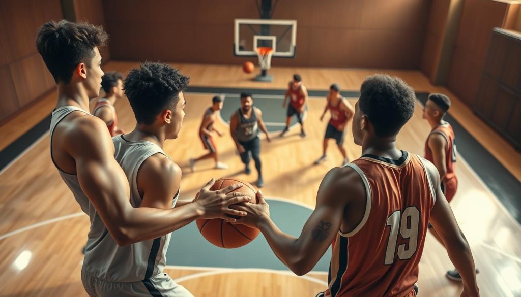 trabalho em equipe no basquete