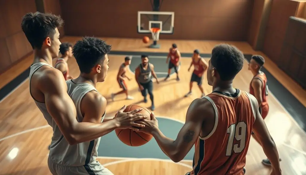 trabalho em equipe no basquete